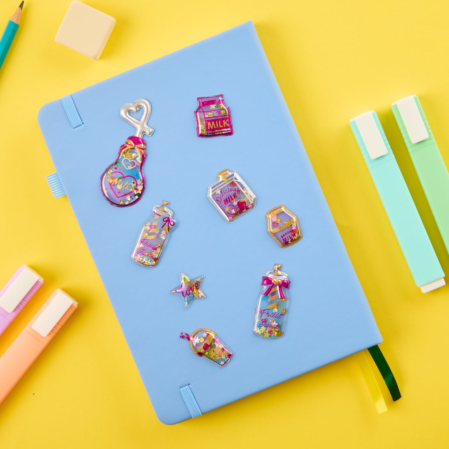 3er SET Schüttelsticker mit Glitzer